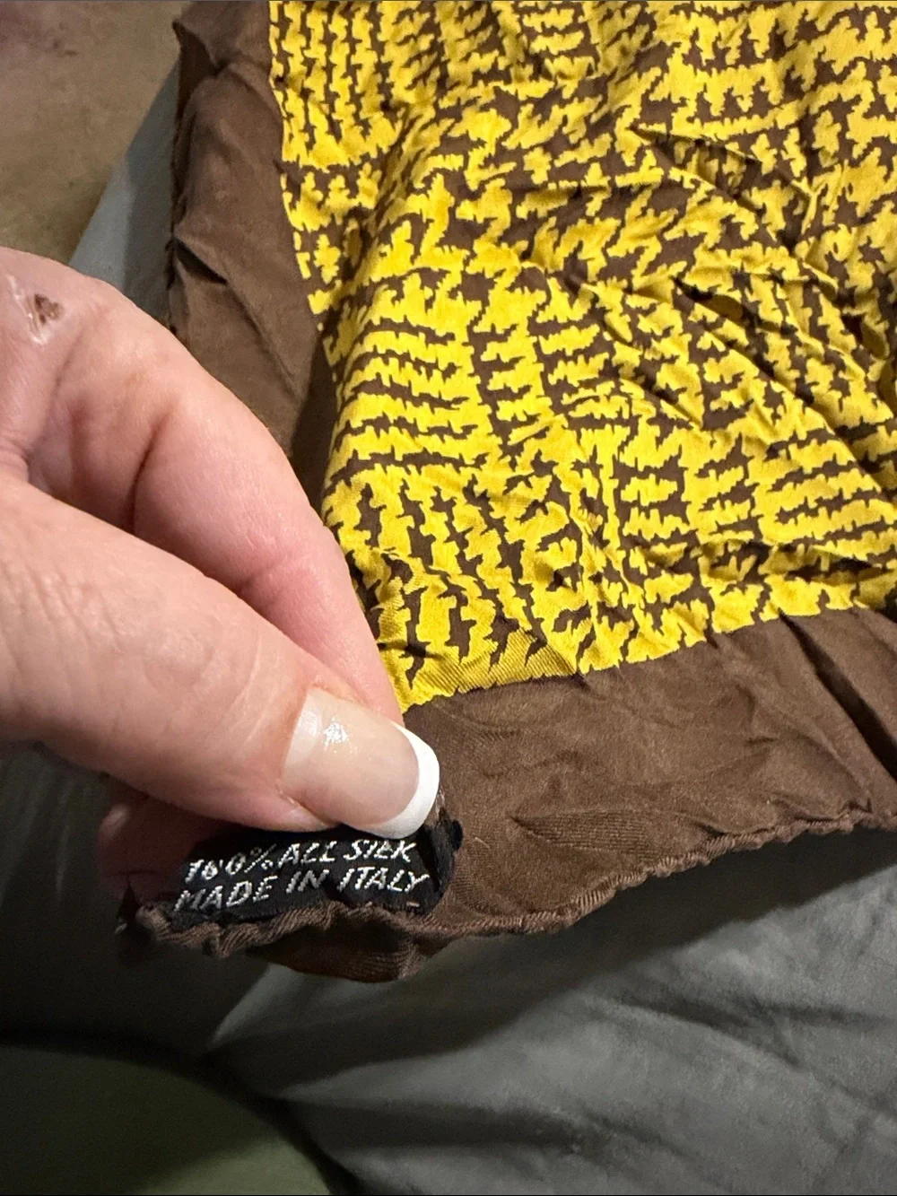 Dior Yellow and Brown Geometric Silk Scarf